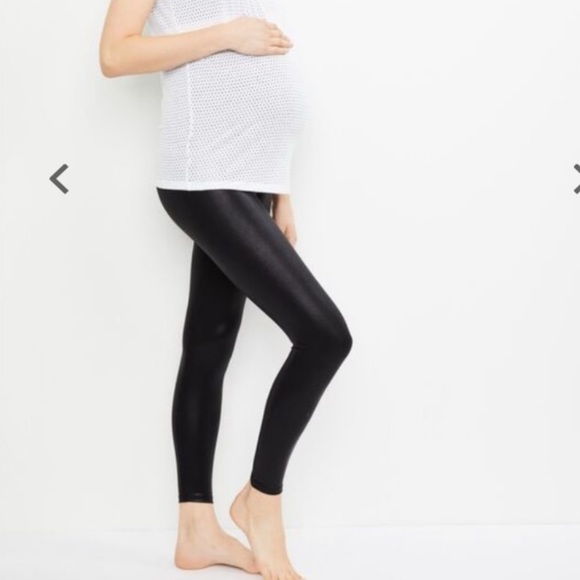 Beyond the Bump Pants - SOLD Beyond the Bump Coated Maternity Leggings fold over panel small blue